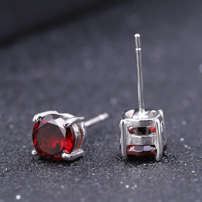 Gem's Ballet 5mm 1.28Ct Round Natural Red Garnet Gemstone Stud Earrings Genuine 925 Sterling Silver Fashion Jewelry for Women
