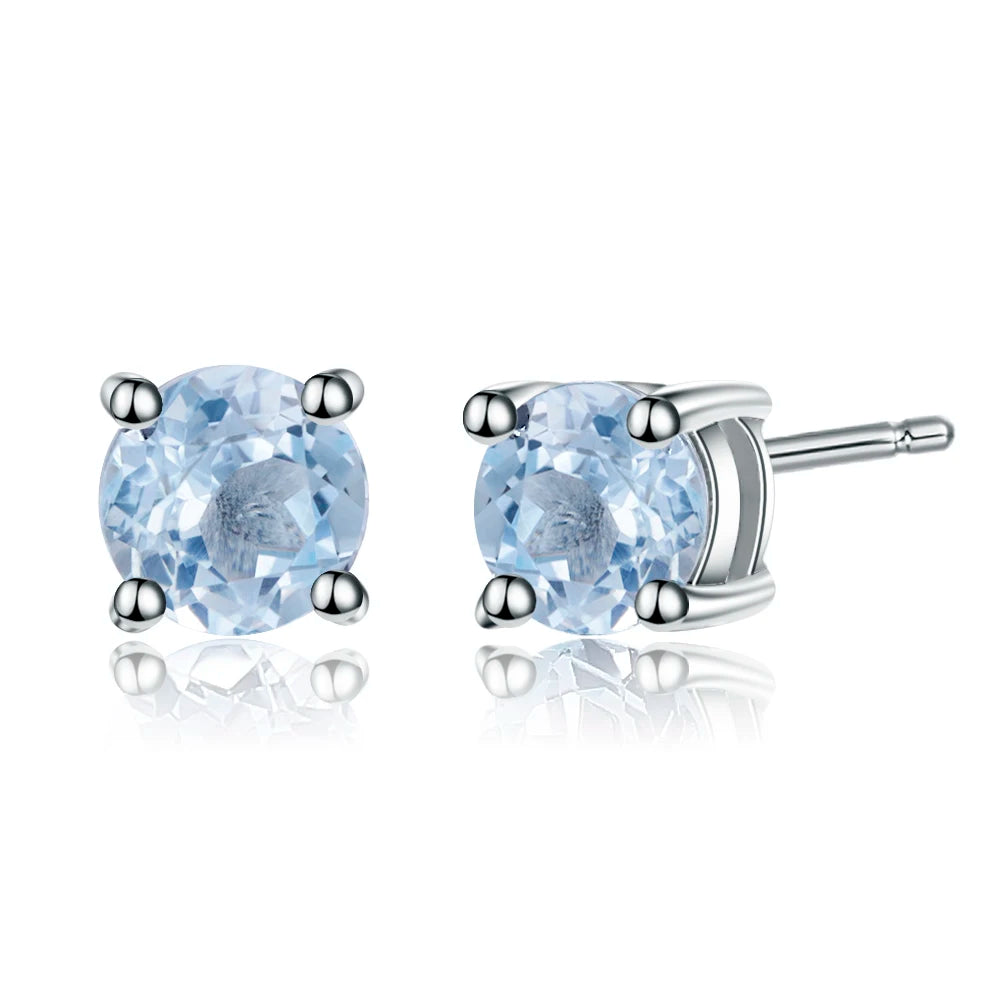 Gem's Ballet 5mm 1.28Ct Round Natural Red Garnet Gemstone Stud Earrings Genuine 925 Sterling Silver Fashion Jewelry for Women
